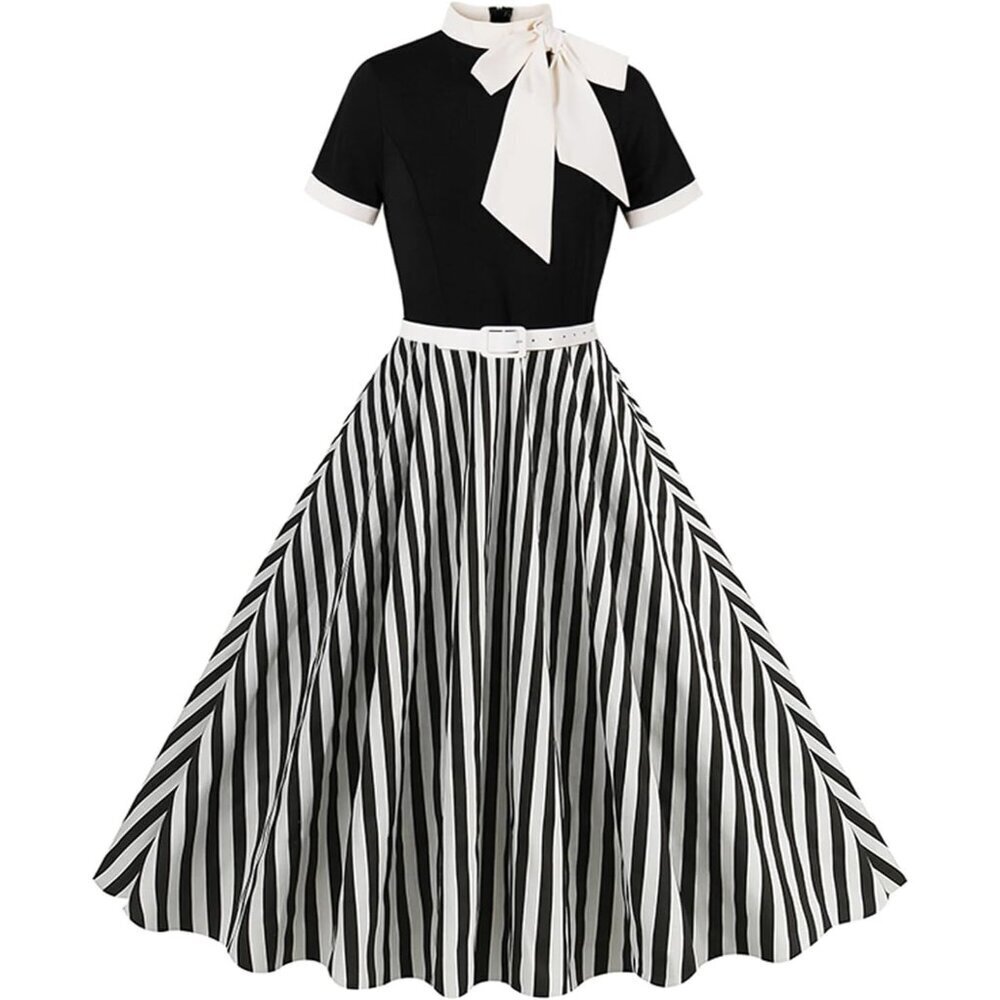 Women 1950s Vintage Floral Swing Dress Short Sleeve A Line Retro Cocktail